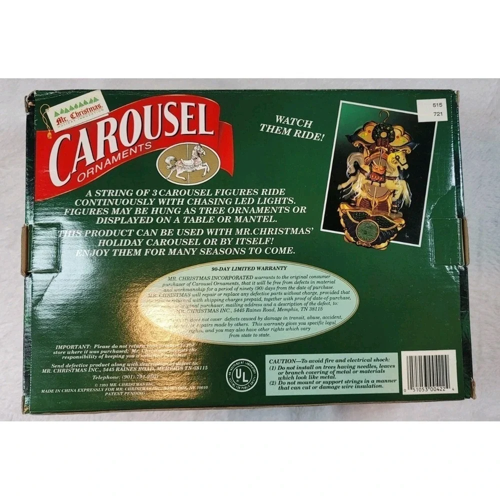 1993‎ Mr Christmas Carousel Ornaments Circus Animals Zebra Lion Deer NIB